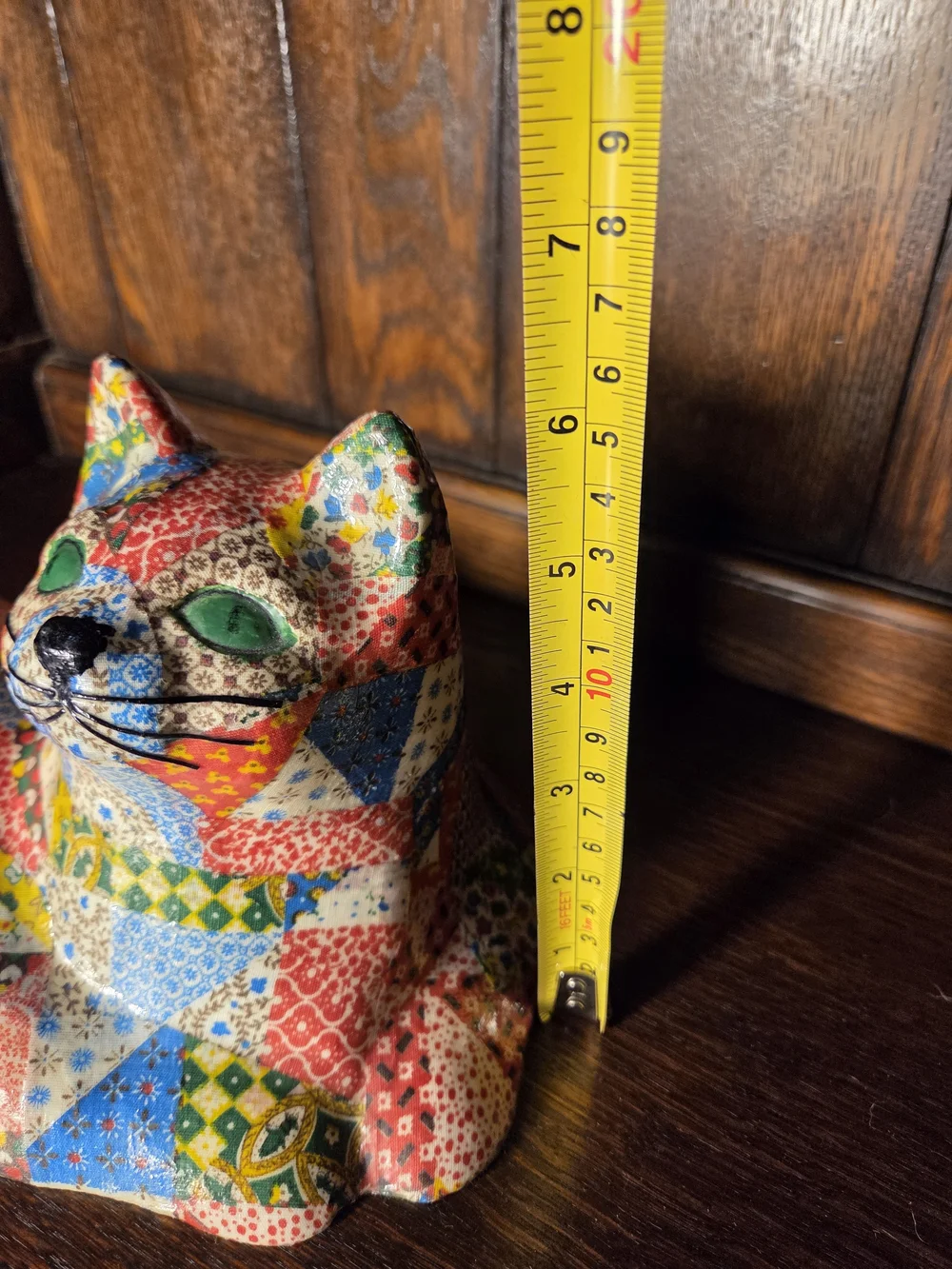 Vintage Multicolor Patchwork Cat Figurine
